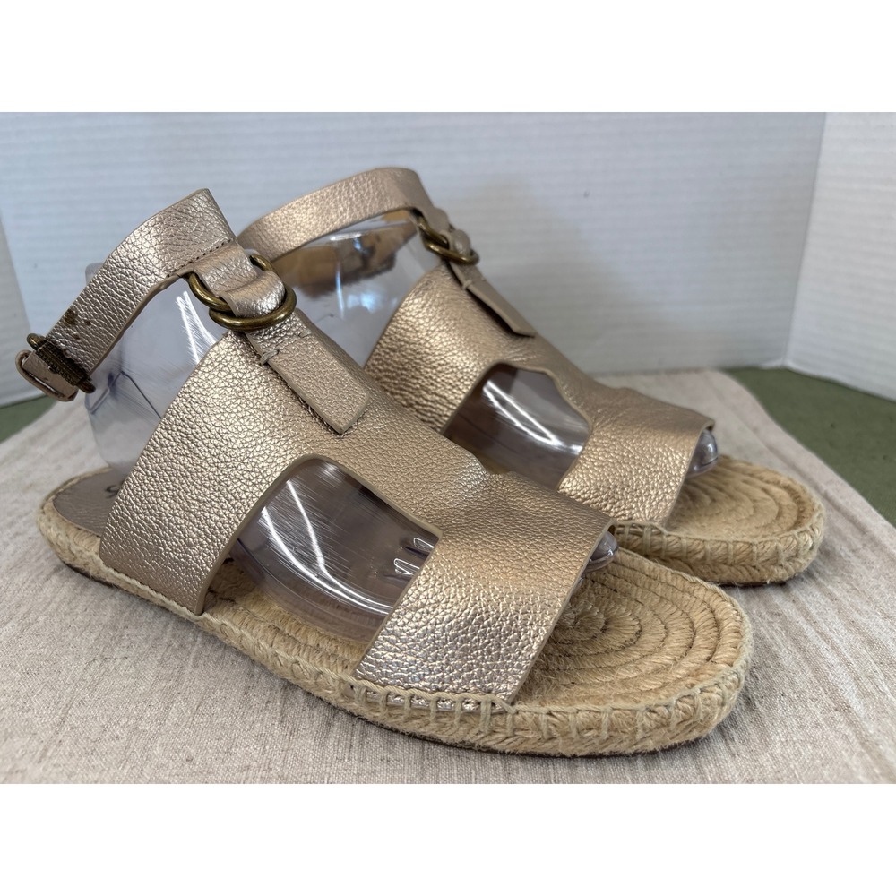 Splendid Womens Metallic Gold Leather Espadrille Ankle Strap Sandals Size 9